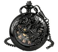 Dentily Hand Winding Hollow Roman Numerals Mechanical Pocket Watch Steampunk Mens Watches, black2