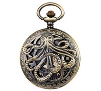 Dentily Hand Winding Hollow Roman Numerals Mechanical Pocket Watch Steampunk Mens Watches, Bronze
