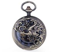 Dentily Hand Winding Hollow Roman Numerals Mechanical Pocket Watch Steampunk Mens Watches, bronze&blue, Mechanical