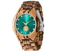 Dentily Handmade Natural Wood Quartz Watch for Women, Brown and Green, Modern