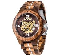 Dentily Men's Luxury Mechanical Wooden Watch Skeleton Lumious Automatic Self-Winding Lightweight Wood Wristwatch, brown 2