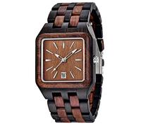 Dentily Men's Rectangle Wood Watch Quartz Movement Wooden Watch, black&brown, Minimalist