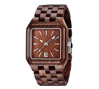 Dentily Men's Rectangle Wood Watch Quartz Movement Wooden Watch, brown&red