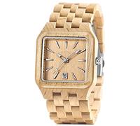 Dentily Men's Rectangle Wood Watch Quartz Movement Wooden Watch, brown&yellow, watch