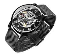 Dentily Men's Skeleton Watch Classic Roman Numeral Steampunk Mechanical Watch Hand-Wind Mens Watches (Blue), black, Skeleton Watch,Mechanical