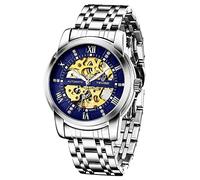 Dentily Men's Watch Mechanical Stainless Steel Skeleton Automatic Waterproof Business Watches for Men…, silverblue, Mechanical