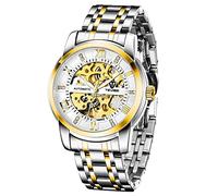 Dentily Men's Watch Mechanical Stainless Steel Skeleton Automatic Waterproof Business Watches for Men…, goldwhite, Mechanical