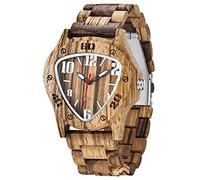 Dentily Men's Wood Watches Handmade Woooden Analog Quartz Skeleton Face Pattern Wooden Watch, browm
