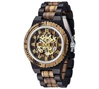 Dentily Men's Wooden Mechanical Watch Skeleton Automatic Movement Wood Watch Arabic Numbers Self-Winding Watches for Men, black&brown, Self-winding