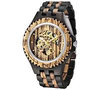 Dentily Men's Wooden Mechanical Watch Skeleton Automatic Movement Wood Watch Arabic Numbers Self-Winding Watches for Men, brown&black, mechanical watch