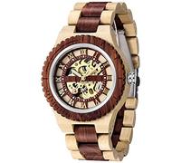 Dentily Men's Wooden Mechanical Watch Skeleton Automatic Movement Wood Watch Arabic Numbers Self-Winding Watches for Men, brown&red, Mechanical,Self-winding