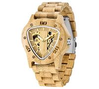 Dentily Men's Wooden Mechanical Watch Triangle Racing Dial Automatic Movement Self-Winding Eco-friendly Wooden Material Unique 3D Engraving Design