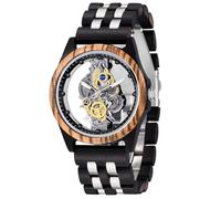 Dentily Men's Wooden Watch Lightweight Wooden Bamboo Mens Watches Analog Quartz Wood Watches for Men, black&brown 2, Retro