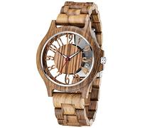 Dentily Men's Wooden Watch Lightweight Wooden Bamboo Mens Watches Analog Quartz Wood Watches for Men, silver&brown, wooden watch
