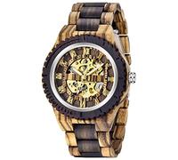 Dentily Men's Wooden Watch Triangle Skeleton Automatic Watch Mechanical Wood Watches for Men, Brown, Self-winding