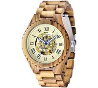 Dentily Men's Wooden Watch Triangle Skeleton Automatic Watch Mechanical Wood Watches for Men, brown&white, Self-winding
