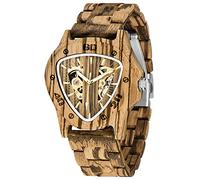 Dentily Men's Wooden Watch Triangle Skeleton Automatic Watch Mechanical Wood Watches for Men, Tan, Classic