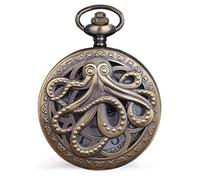 Dentily Vintage Octopus Hollow Quartz Pocket Watch Steampunk Black Pocket Watch with Necklace Chain Gift, CF1173-bronze