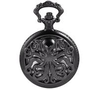 Dentily Vintage Octopus Hollow Quartz Pocket Watch Steampunk Black Pocket Watch with Necklace Chain, black2