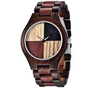 Dentily Wooden Watches for Men Handmade Colorful Bamboo Engraved Wood Watch Analog Quartz Men's Wooden Watch, Dark brown, wooden watch