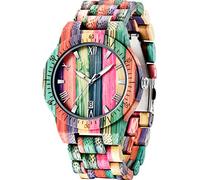 Dentily Wooden Watches for Men Handmade Colorful Bamboo Engraved Wood Watch Analog Quartz Men's Wooden Watch, Q1057, unique