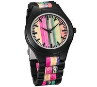 Dentily Wooden Watches for Men Handmade Colorful Bamboo Engraved Wood Watch Analog Quartz Men's Wooden Watch, black&colorful, Modern