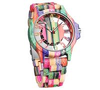 Dentily Wooden Watches for Men Handmade Colorful Bamboo Engraved Wood Watch Analog Quartz Men's Wooden Watch, colorful, Modern