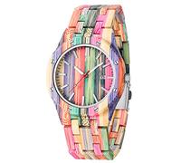 Dentily Wooden Watches for Men Handmade Colorful Bamboo Wood Watch Analog Quartz Men's Wooden Watch, pink&purple, wooden watch