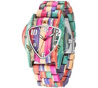 Dentily Wooden Watches for Men Handmade Colorful Bamboo Wood Watch Analog Quartz Men's Wooden Watch…, pink&yellow, wooden watch