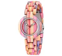 Dentily Wooden Women Watch Rainbow Natural Quartz Wooden Watches for Women, pink, Japanese