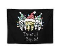 Dentist Christmas Dental Squad Leopard Funny Tapestry Backdrop Tapestries Aesthetic Wall Hanging Decor for Bedroom Living Room