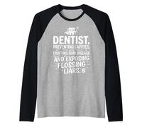 Dentist Preventing Cavities Exposing Flossing Liars Hero Art Raglan Baseball Tee