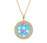 Dentist Teeth Dentistry Denta Funny Necklace With Printed Pendant Novelty Diamond Jewelry for Women Men Silver/Gold