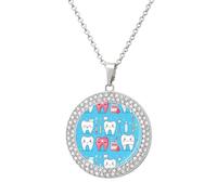 Dentist Teeth Dentistry Denta Funny Necklace With Printed Pendant Novelty Diamond Jewelry for Women Men Silver/Gold