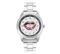 Dentist Teeth Watercolor Watch Stainless Steel Band Watch Dress Watch Digital Wrist Watch Analog Quartz Watch for Unisex