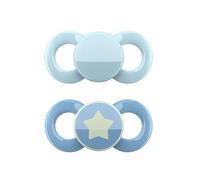 dentistar Day & Night Soother 2-Pack - Size 1 for 0-6 Months - Tooth- & jaw-Friendly Silicone Pacifier - with Glow-in-the-Dark Night Dummy - Blue & Blue with Star - Made in Germany