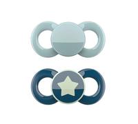 dentistar Day & Night Soother 2-Pack - Size 3 from 14 Months - Tooth- & jaw-Friendly Silicone Pacifier - with Glow-in-The-Dark Night Dummy - Turquoise & Blue with Star - Made in Germany