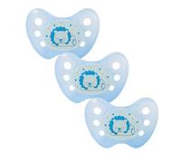 dentistar Night Silicone Soother Set of 3 - Size 1, 0-6 Months - Silicone Soother with Dental Step - Glow in The Dark Baby Dummy - Made in Germany - Lion, Blue