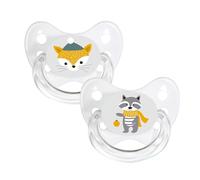 Dentistar Silicone Soother Set of 2 - Size 1 for 0-6 Months - Tooth and Jaw Friendly Silicone Soother with Dental Step - BPA Free Baby Dummy - Made in Germany - Fox & Racoon