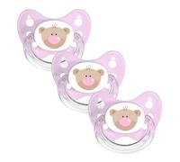 dentistar Silicone Soother Set of 3 - Size 1, 0-6 Months - Tooth and Jaw Friendly Silicone Soother for Newborns with Dental Step - BPA Free - Made in Germany - Bear, Pink