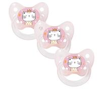 dentistar Silicone Soother Set of 3 - Size 2, 6-14 Months - Tooth and Jaw Friendly Silicone Soother with Dental Step - BPA Free - Made in Germany - Cat, Pink