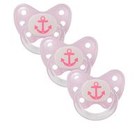 dentistar Silicone Soother Set of 3 - Size 3, from 14 Months - Tooth and Jaw Friendly Silicone Soother with Dental Step - BPA Free - Made in Germany - Anchor, Pink