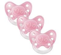dentistar Silicone Soother Set of 3 - Size 3, from 14 Months - Tooth and Jaw Friendly Silicone Soother with Dental Step - BPA Free - Made in Germany - Heart, Pink
