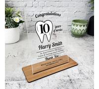 Dentistry 10 Years Service 10th Anniversary Tooth Gift Employee Custom Plaque - Acrylic Plaque, Personalised Thank You Present Gift Congratulations Present Gift