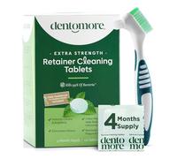 Dentomore Retainer Cleaner Tablets -4 Months supply-120 tabs- Cleaning Tablets Eliminate Odour, Stains - Mouth Guard Cleaning Tablets - Potent Denture Cleaning Tablets - Bonus Special Toothbrush