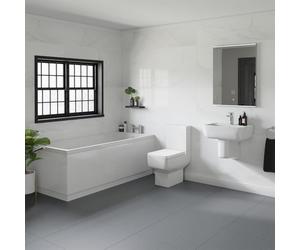 Denton Basin and 1700mm Slim Edge Straight Single Ended Bathroom Suite | White | 550mm
