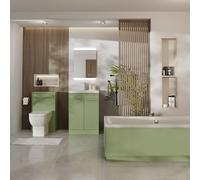 Denton Slim Edge Straight Double Ended Bathroom Suite including Furniture Set with Polished Chrome Handles | Olive Green | ABS Polished Chrome | 1700mm