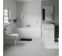 Denton Slim Edge Straight Double Ended Bathroom Suite including Vanity Unit with Polished Chrome Handles | Gloss White | 1700mm