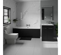 Denton Slim Edge Straight Double Ended Bathroom Suite including Vanity Unit with Polished Chrome Handles | Nero Oak | 1700mm