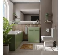 Denton Slim Edge Straight Single Ended Bathroom Suite including Vanity Unit with Polished Chrome Handles | Olive Green | 1700mm